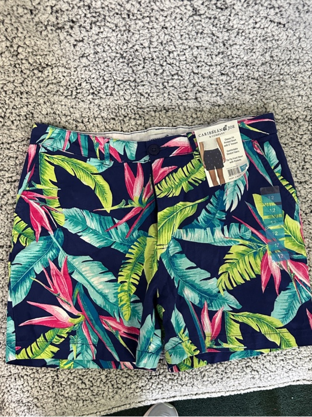 Caribbean Joe Navy Tropical Print Women's Shorts size 12